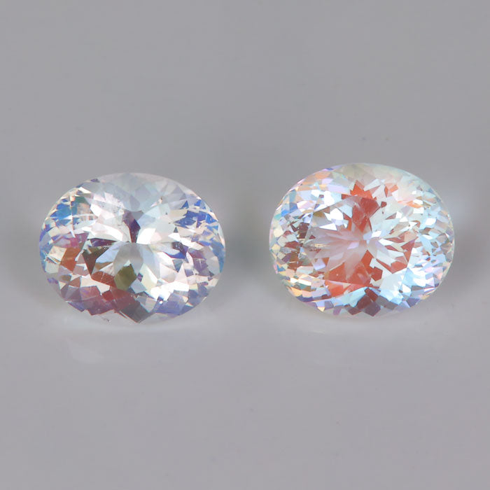 oval cut rainbow color natural moonstone gemstones pair