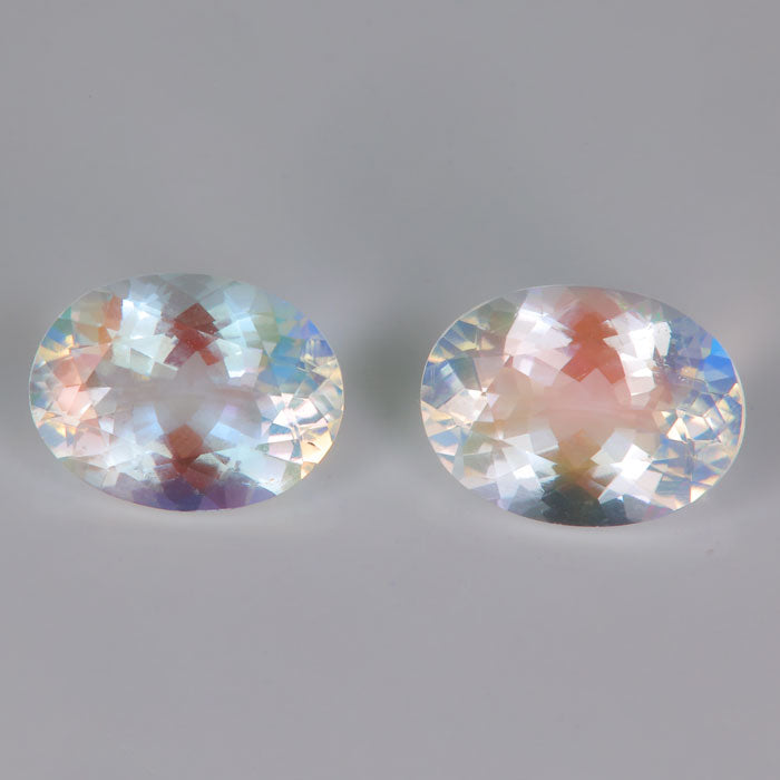 oval cut rainbow natural color moonstone pair