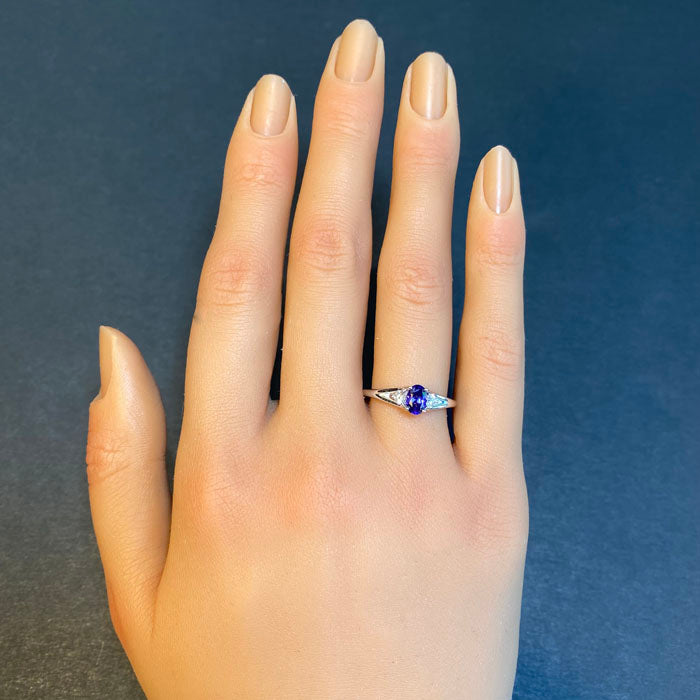 oval cut purple sapphire white gold ring