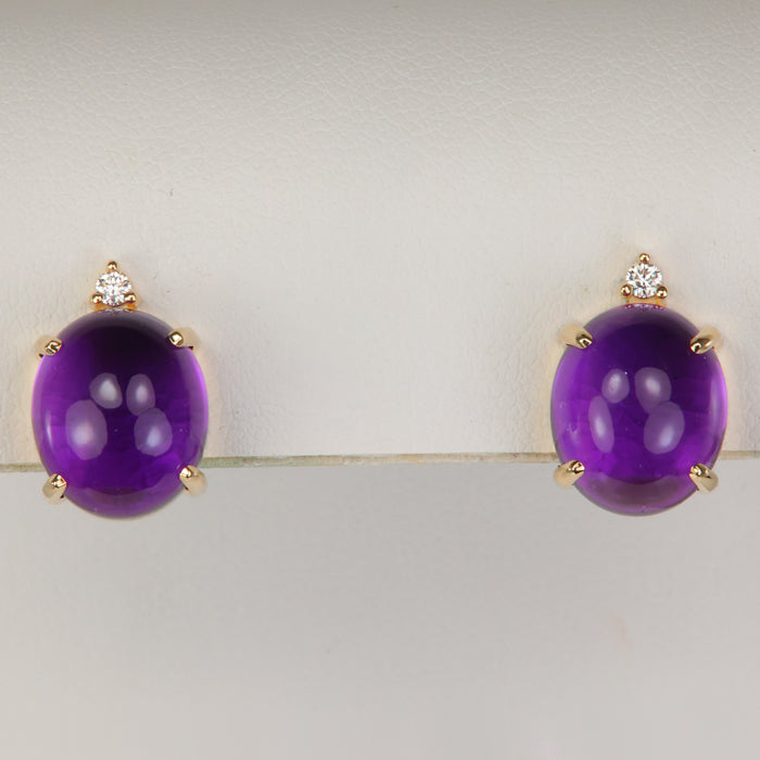 yellow gold oval cabochon amethyst earrings 