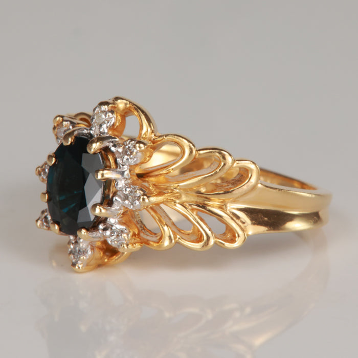 yellow gold sapphire ring and diamond accents