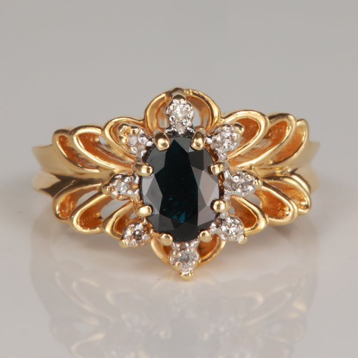 yellow gold oval sapphire and diamond ring