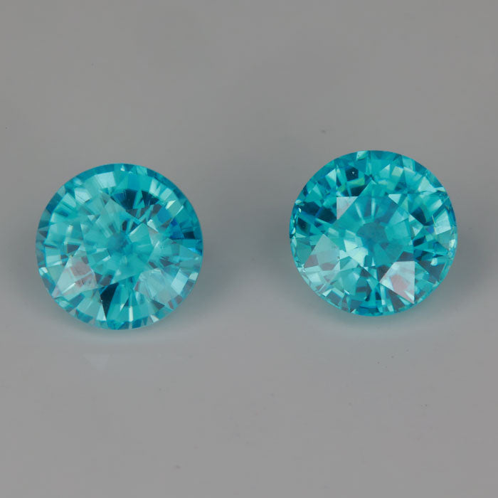 round brilliant blue zircon gemstone pair