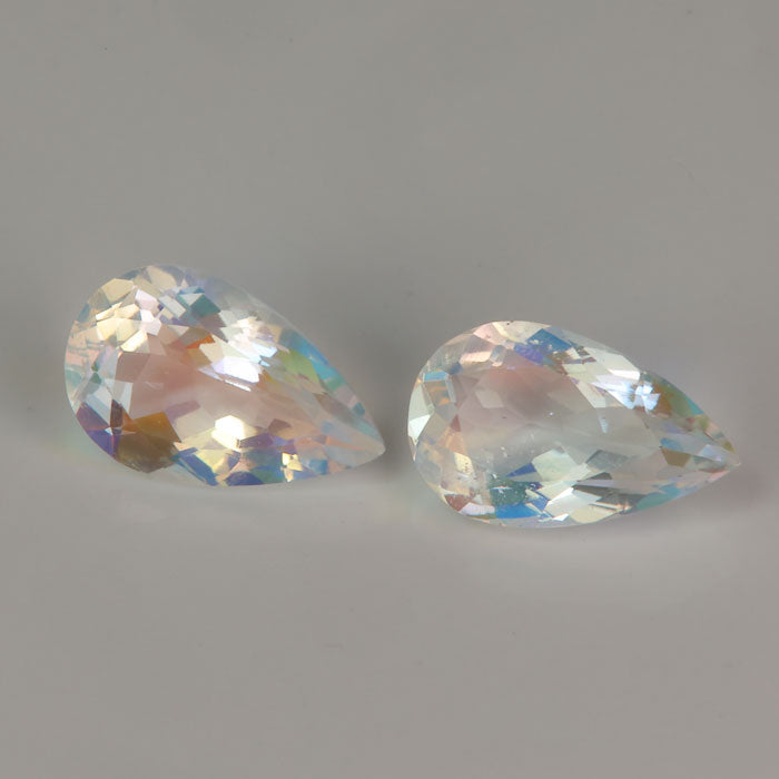 moonstone gemstone pair pear shape faceted rainbow color