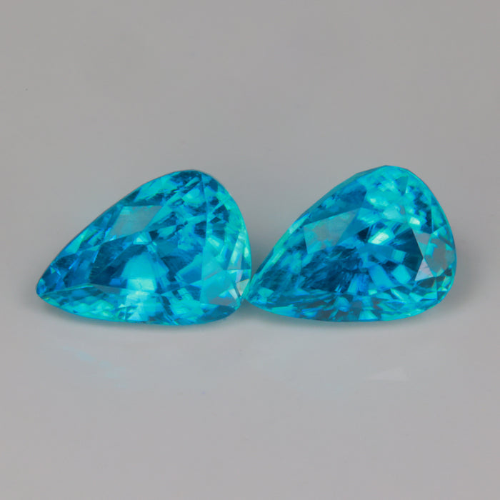 pair of pear shape brilliant cut greenish blue color cambodian blue zircon gemstones 
