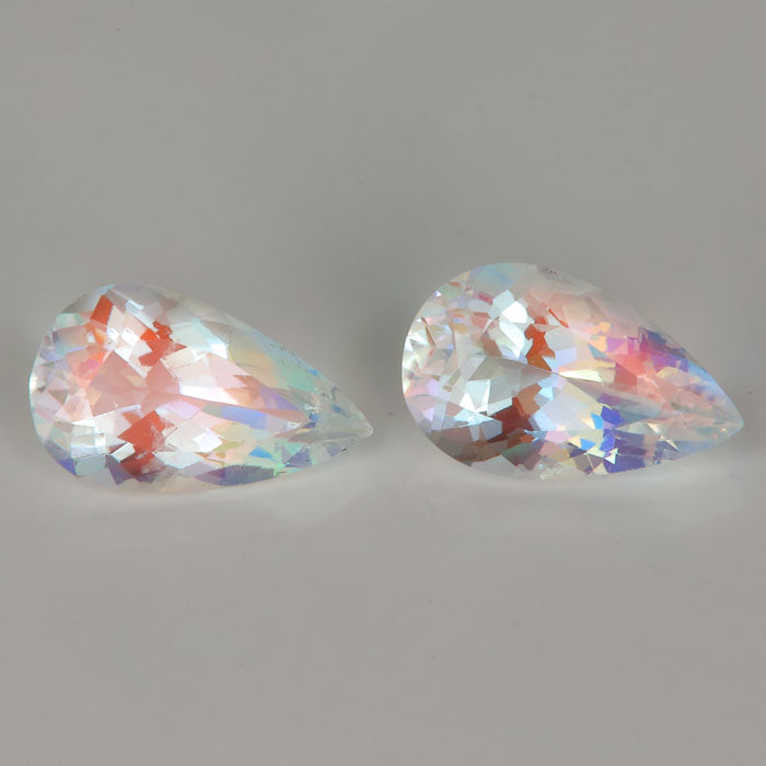 pear shape pair of faceted moonstone gems