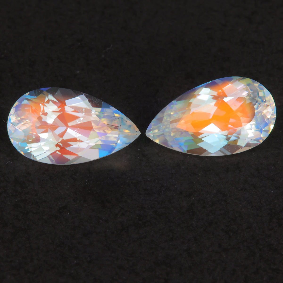 pear shape rainbow color moonstone  gemstone pair