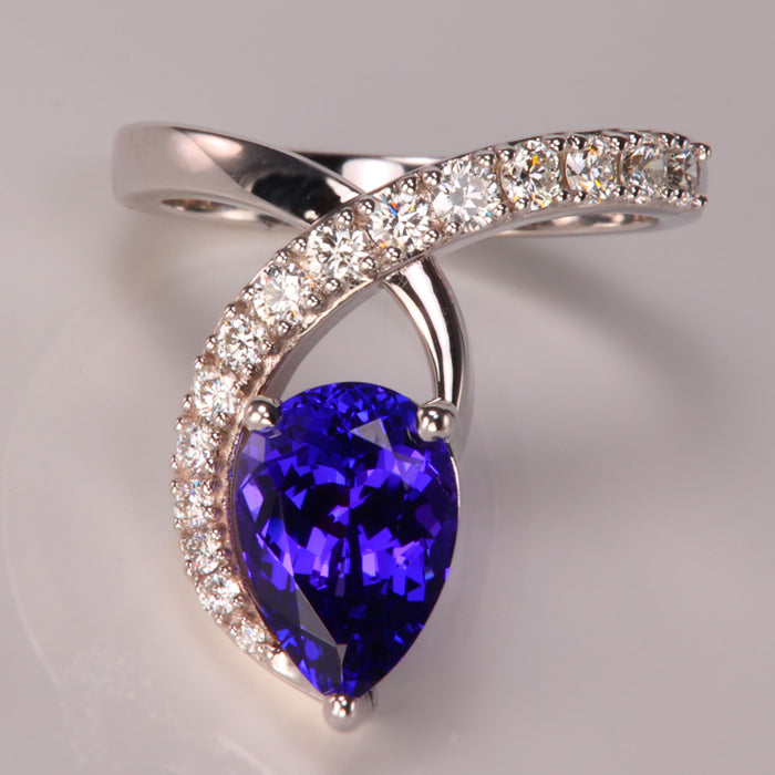 tanzanite rare gemstone beautiful ring in white gold with diamonds