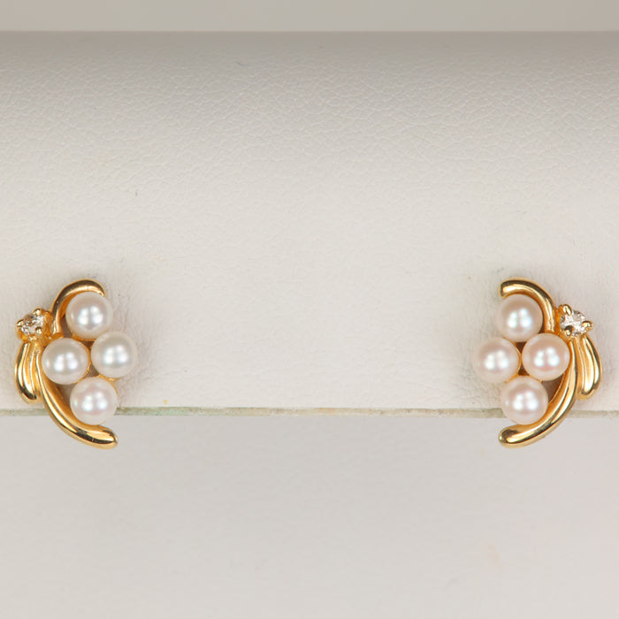 yellow gold pearl and diamond earrings