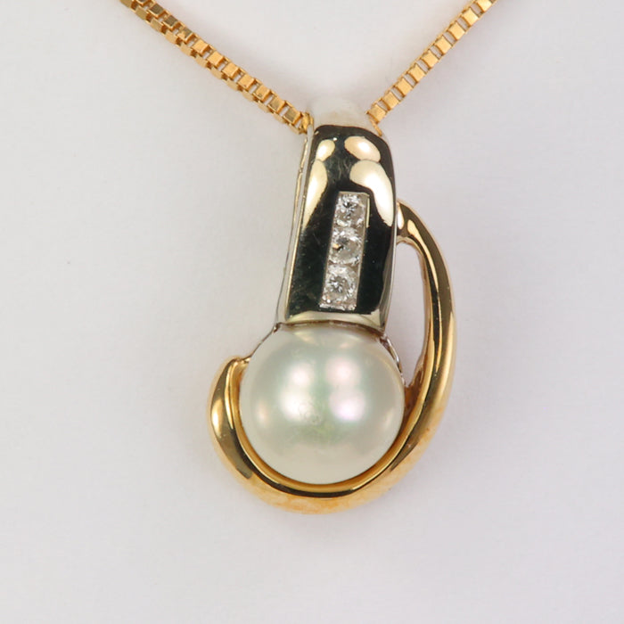 yellow and white gold pearl slide pendant