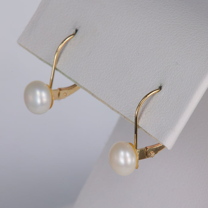 hinged back yellow gold pearl earrings
