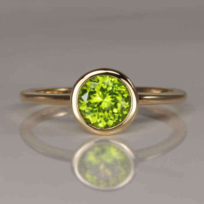 Round Peridot Gemstone Bezel Set in 14k Yellow Gold Ring