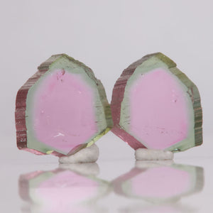 pink green red watermelon tourmaline slices pair