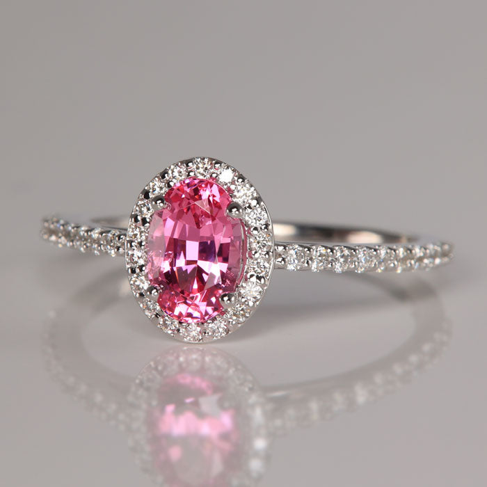pink spinel oval cut ring diamonds