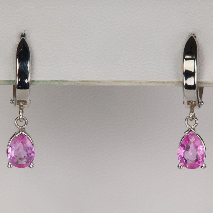 white gold pink sapphire hinged back earrings
