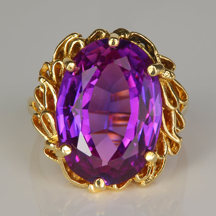 yellow gold synthetic sapphire statement ring