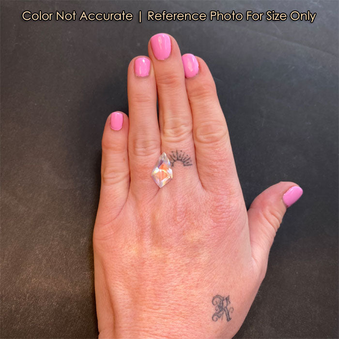shield cut rainbow moonstone on hand