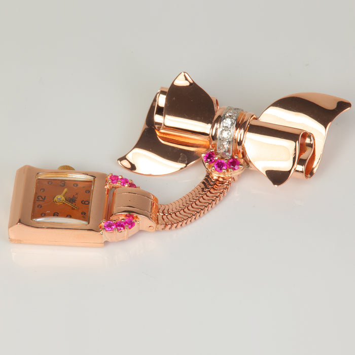 rose gold ruby and diamond watch pin
