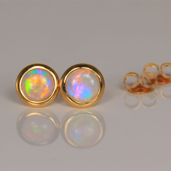 Yellow Gold Australian Opal Earrings