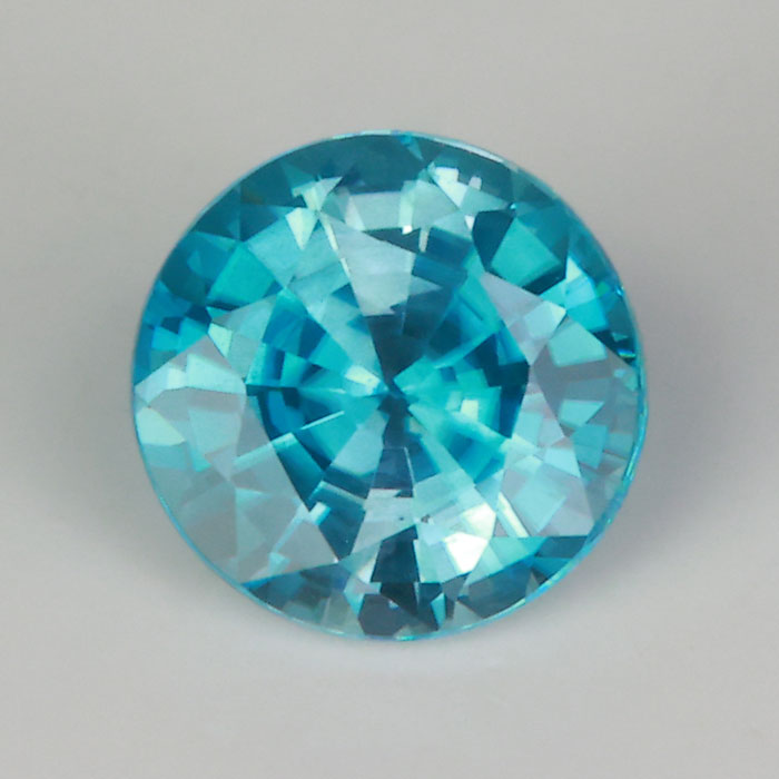 blue zircon gemstone round brilliant cut
