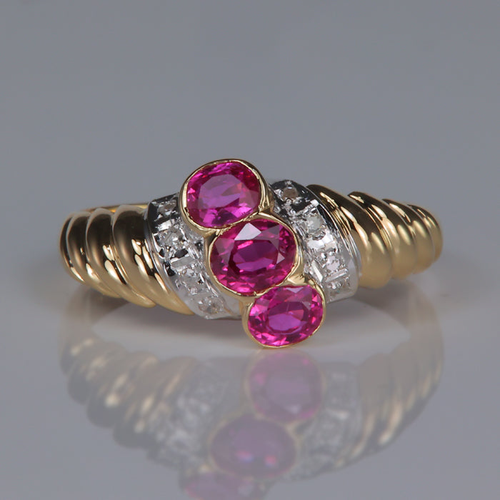 estate yellow gold ruby and diamond ring