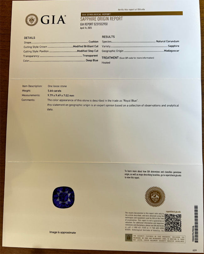GIA lab report for sapphire
