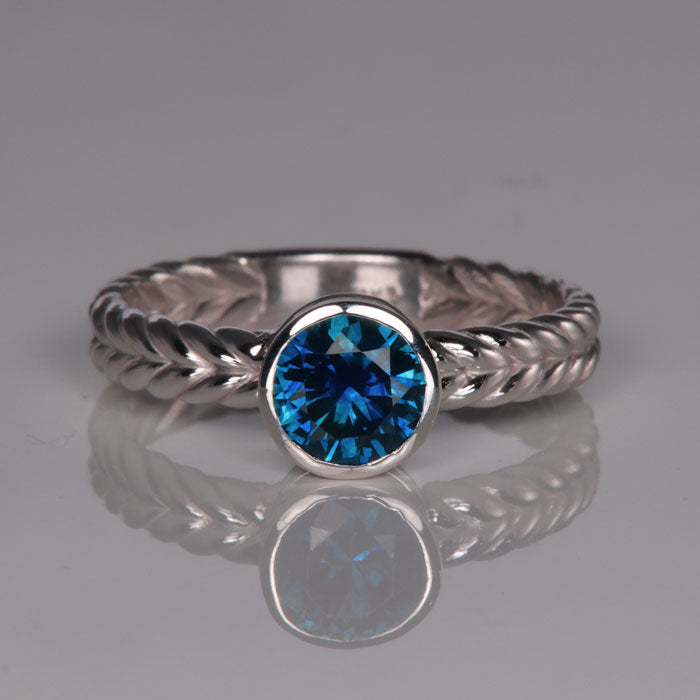 Round Blue Montana Sapphire Ring in 14k white gold