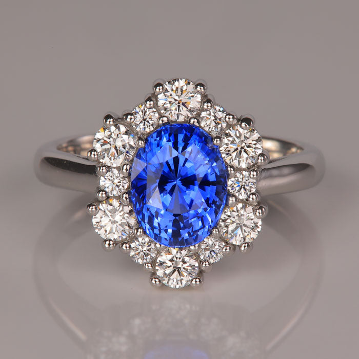 ceylon sapphire gemstone ring in platinum with diamonds 