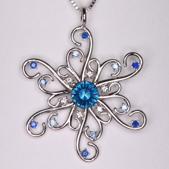 Sapphire Snowflake Pendant in 14k white gold montana sapphire
