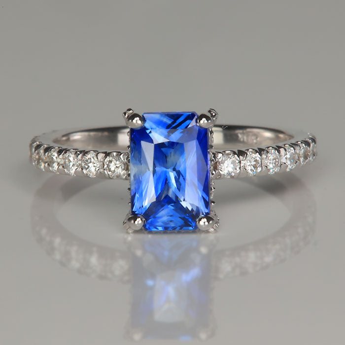 emerald cut sapphire gemstone ring with diamonds 