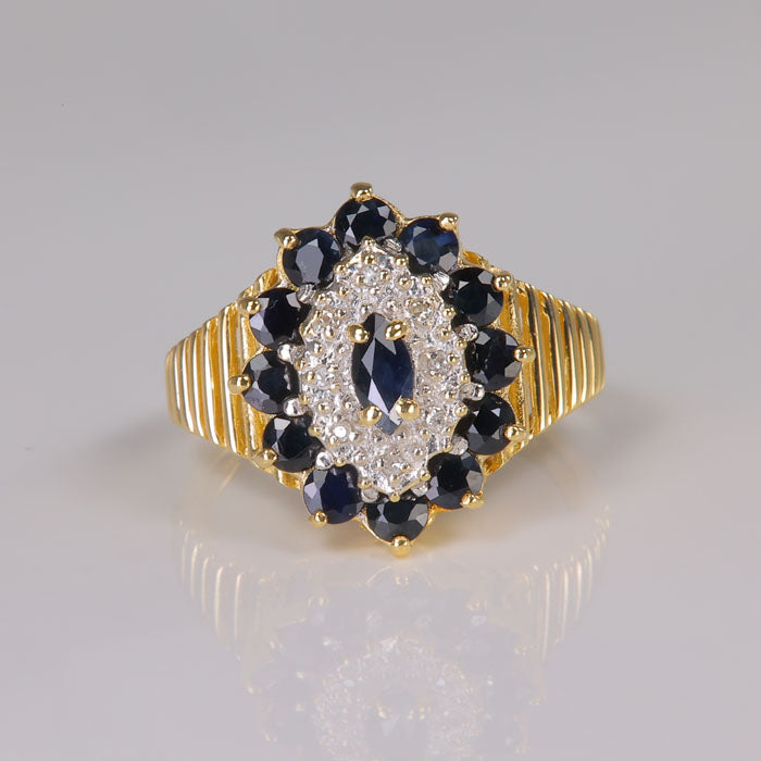 yellow gold sapphire and diamond statement ring