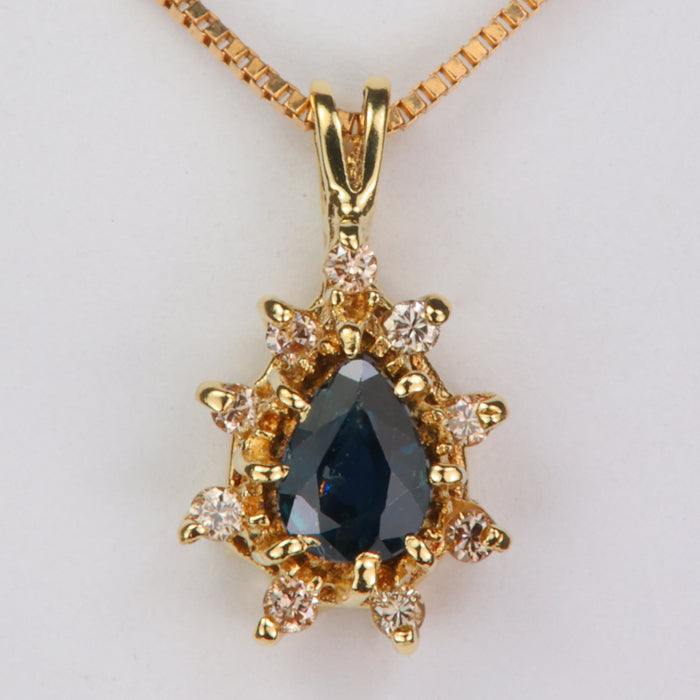 Yellow gold sapphire gemstone and diamond pendant