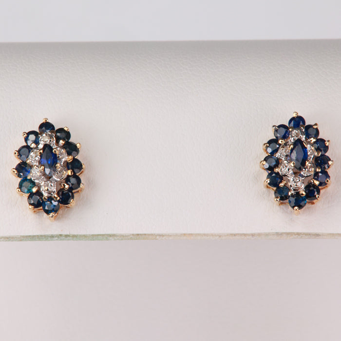 yellow gold sapphire and diamond cluster stud earrings 