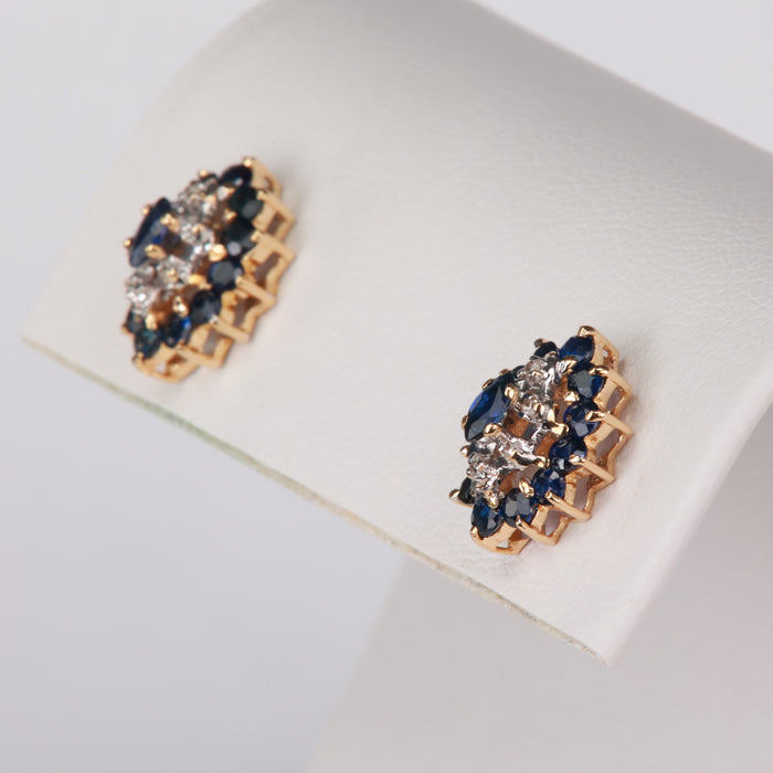 sapphire diamond and yellow gold studs