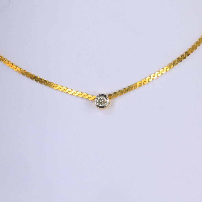 14K Yellow Gold and Bezel Set Diamond Serpentine Necklace