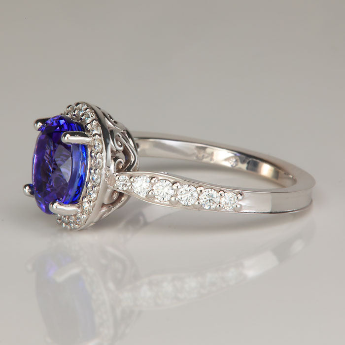 white gold diamond accented oval tanzanite ring