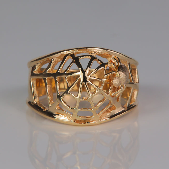 yellow gold estate ring with spider web and spider