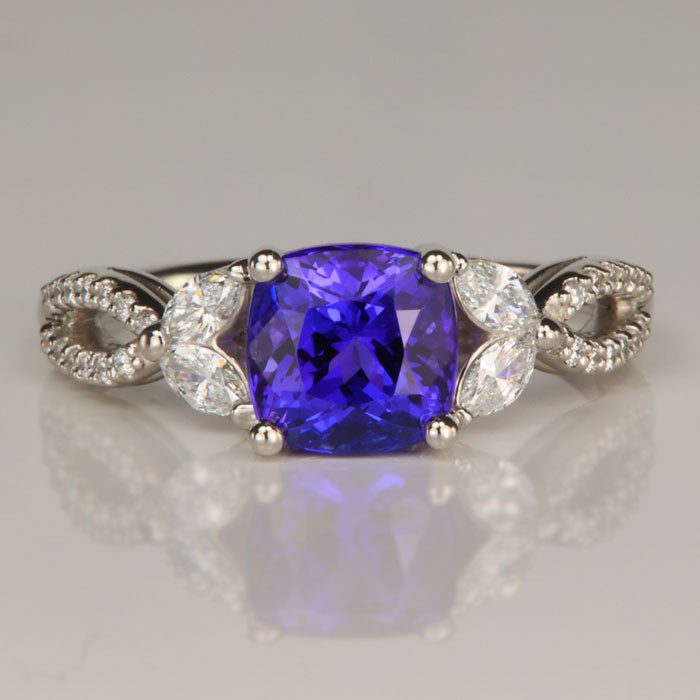 tanzanite gemstone ring blue violet color with diamonds set in platinum