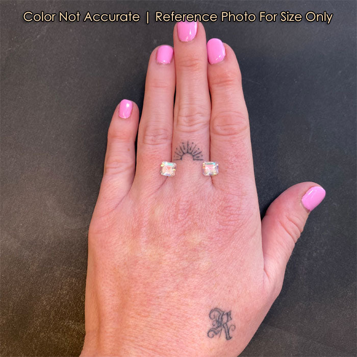 moonstone pair natural color on hand square step cut