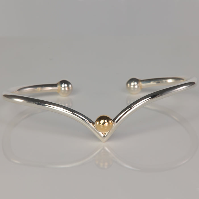 sterling silver estate bangle bracelet with yellow gold ball detail