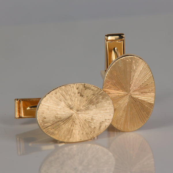 14K Yellow Gold Oval Sunburst Textured Cufflink Pair - Moriartys
