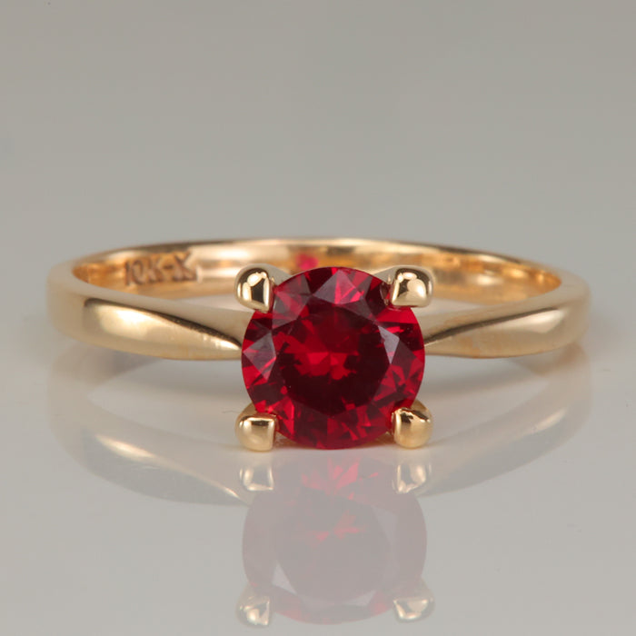 yellow gold round brilliant cut synthetic ruby ring 