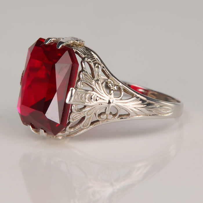 white gold synthetic ruby ring 