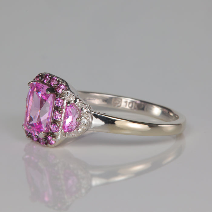 estate ring white gold with synthetic sapphire and diamonds 