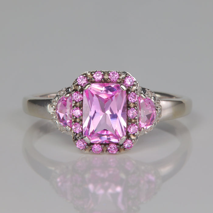 white gold pink synthetic sapphire and diamond accent ring
