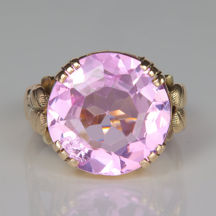 pink color round cut synthetic sapphire estate ring