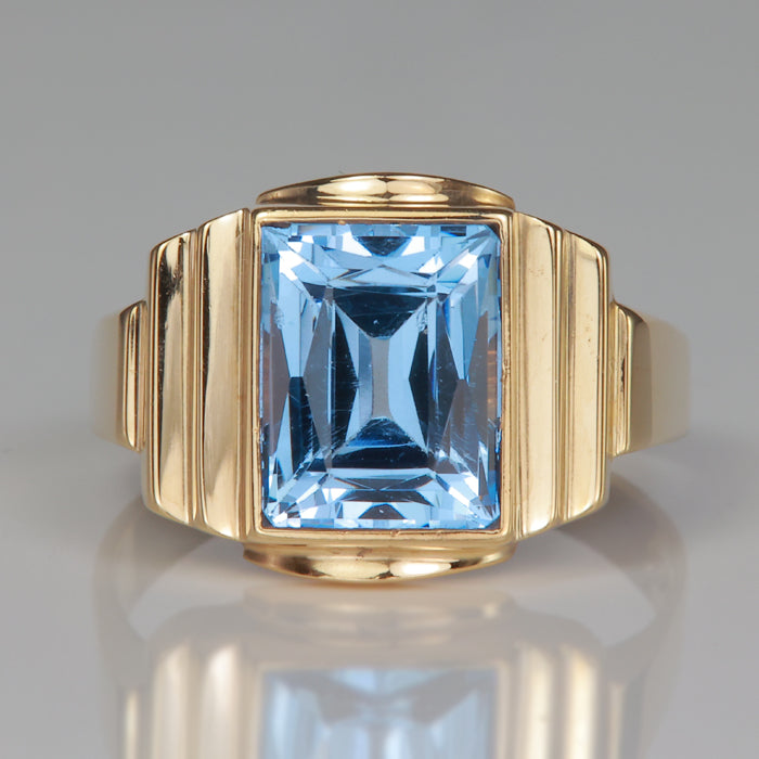 yellow gold blue color synthetic spinel gemstone ring