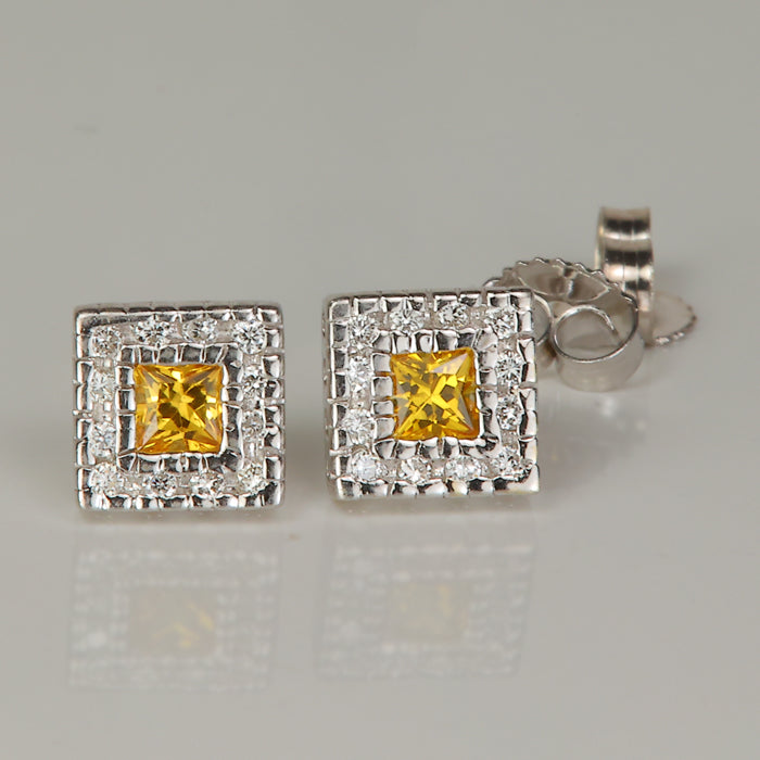 white gold diamond accented synthetic sapphire stud earrings