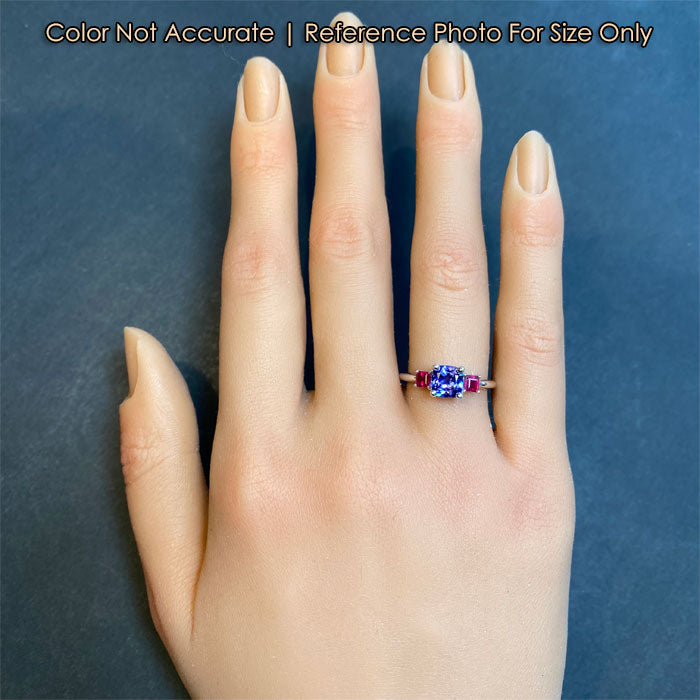 size of square tanzanite and ruby ring
