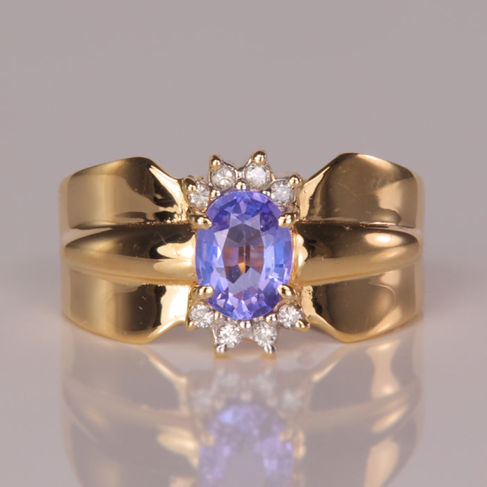 Oval Cut Tanzanite Gemstone Ring With Diamond Accents 
